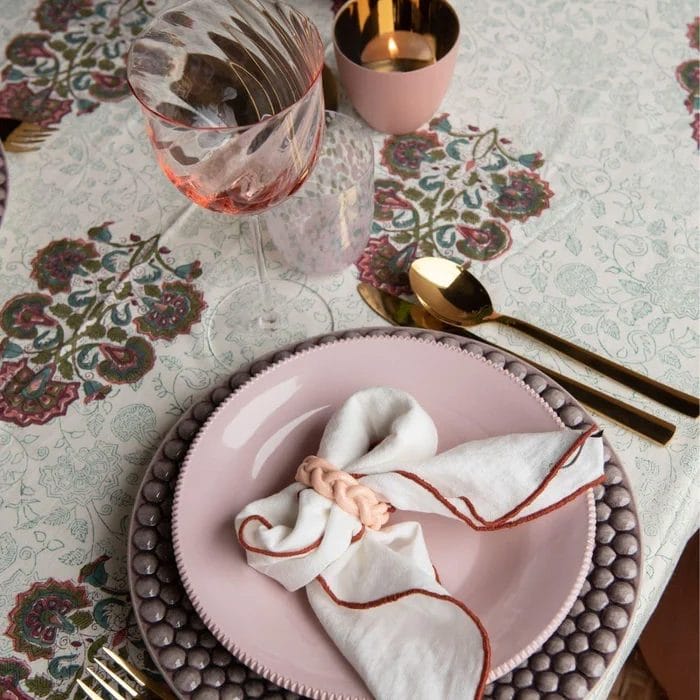 Toile Mimi Napkins, Blanc/Bourdon Argile, 45 x 45 cm