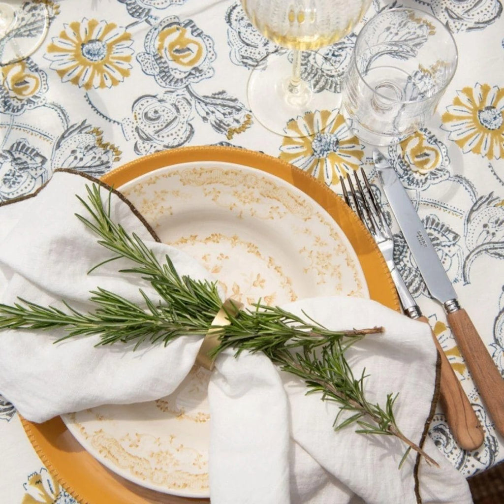 Toile Mimi Napkins, Blanc/Bourdon Kaki, 45 x 45 cm