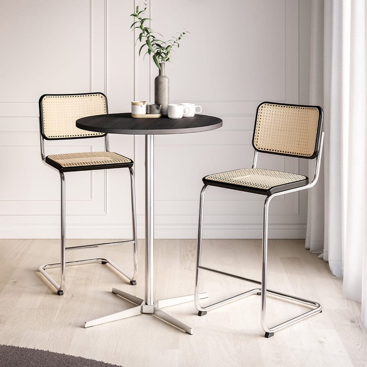 Cesca Bar Stool Black matt painting, machine woven cane inserts H71cm