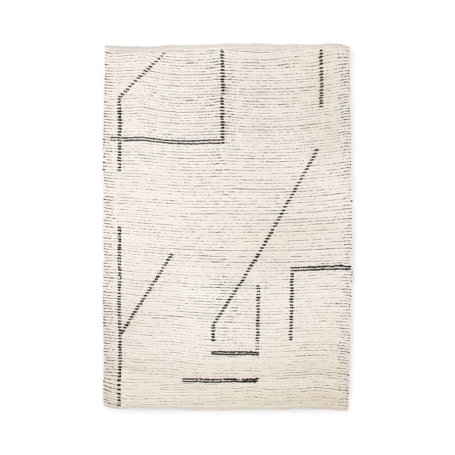 Hand woven cotton rug cream/charcoal, 200x300cm