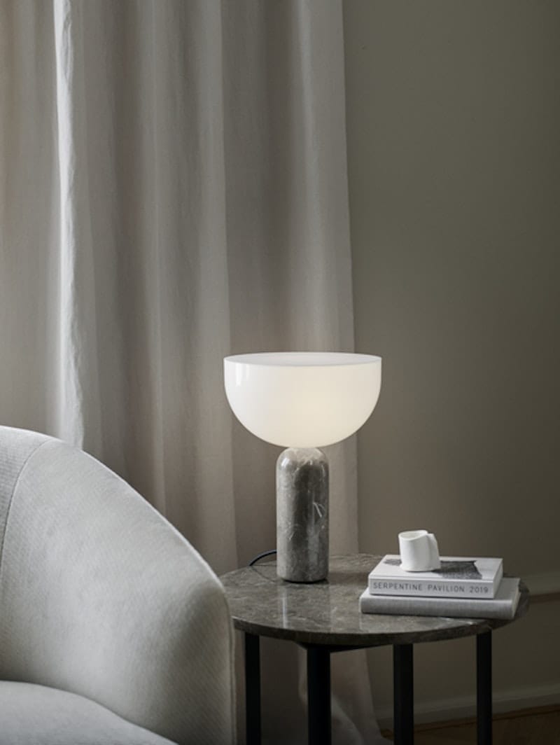 Kizu Table Lamp, Small, Gris Du Marais Marble w. White Acrylic