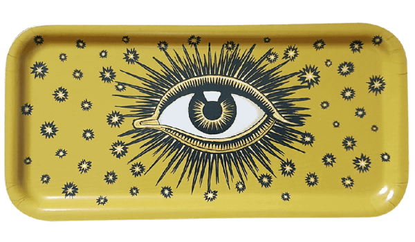 Eyes Decorative Wooden Tray, Yellow, 27.5 x 13.5 cm