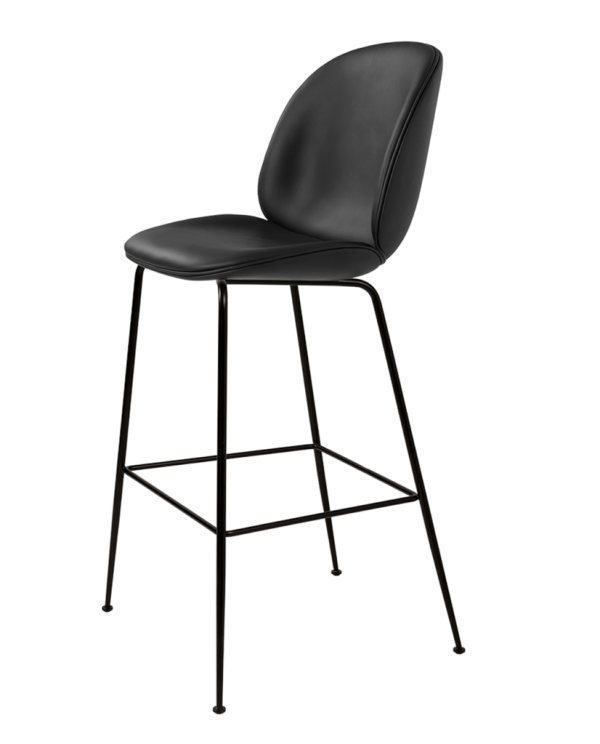 Beetle Bar Chair, Black Soft Leather-Fully Upholstered, Brass