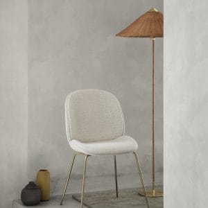 Beetle Dining Chair, Fully Upholstered Safire, Kvadrat Sahco (0007,Standard), Conic base,Antique Brass Base - Image 2