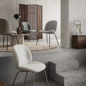 Beetle Dining Chair, Fully Upholstered Safire, Kvadrat Sahco (0007,Standard), Conic base,Antique Brass Base - Image 3
