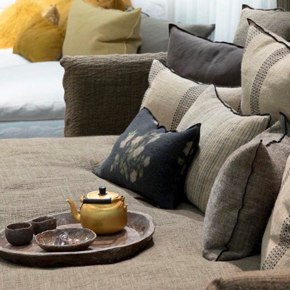 Canapé Boho Combo Sofa, Toile Nomade Kaki (With 3 Cushions - 65 x 65 cm)