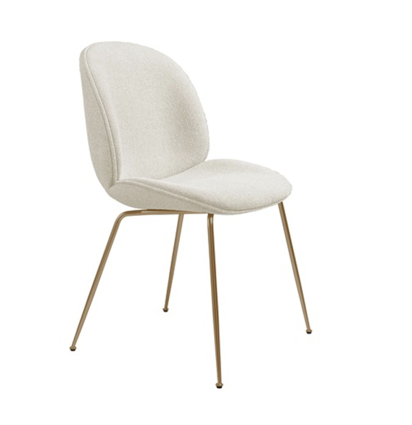 Beetle Dining Chair, Fully Upholstered Safire, Kvadrat Sahco (0007,Standard), Conic base,Antique Brass Base