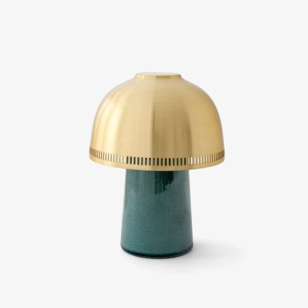 Raku Portable Lamp SH8, Blue Green & Brass