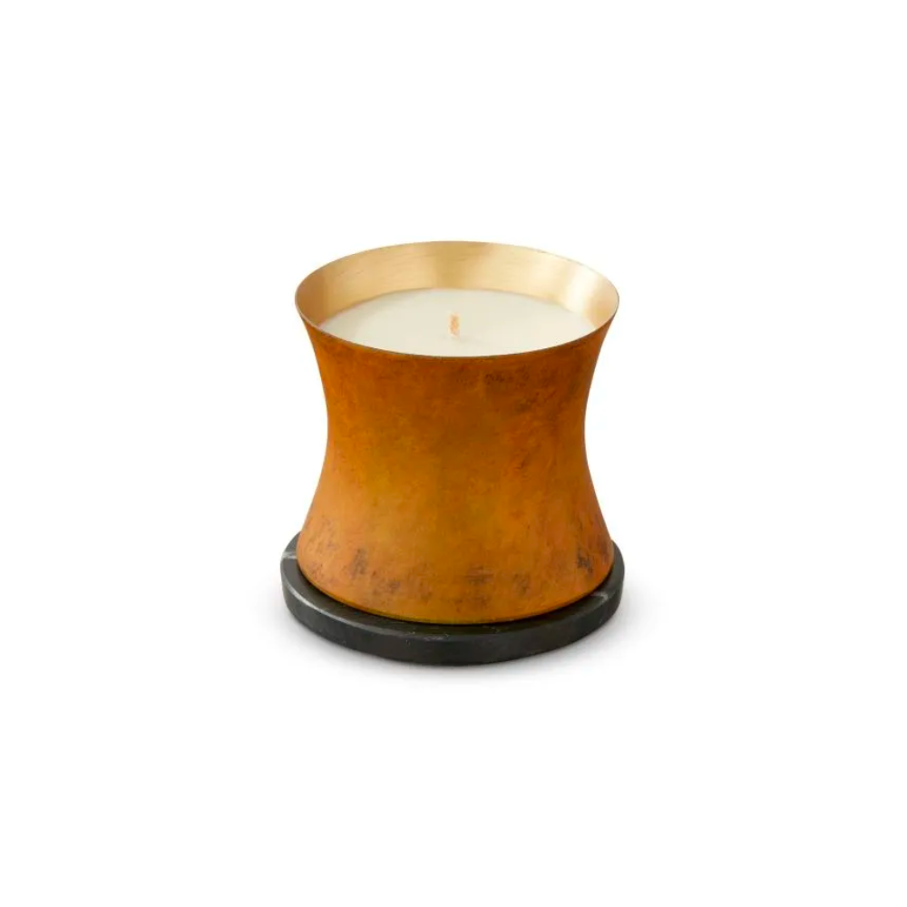 Underground Candle Medium, Brass, Marble, Natural Wax, Matt Burnt Orange