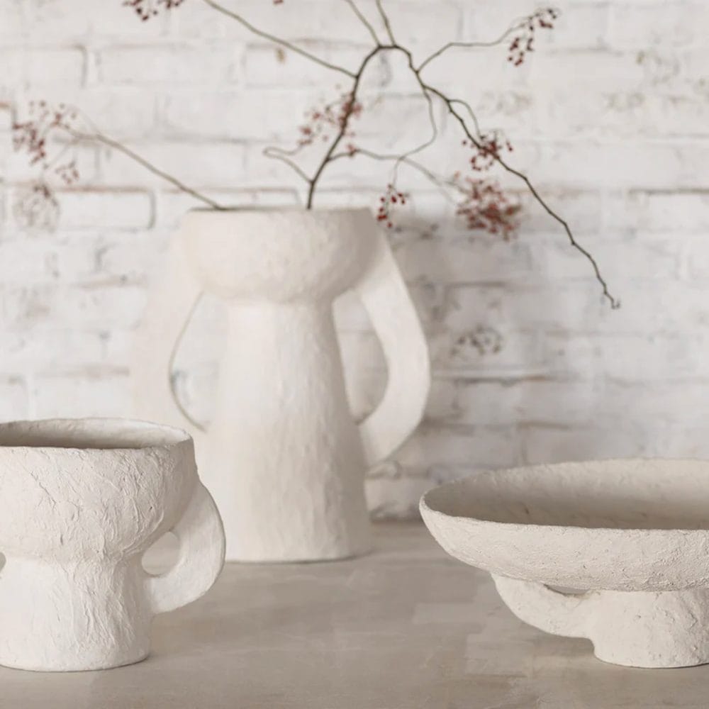 Vase S Earth, White, Paper Mache, Marie