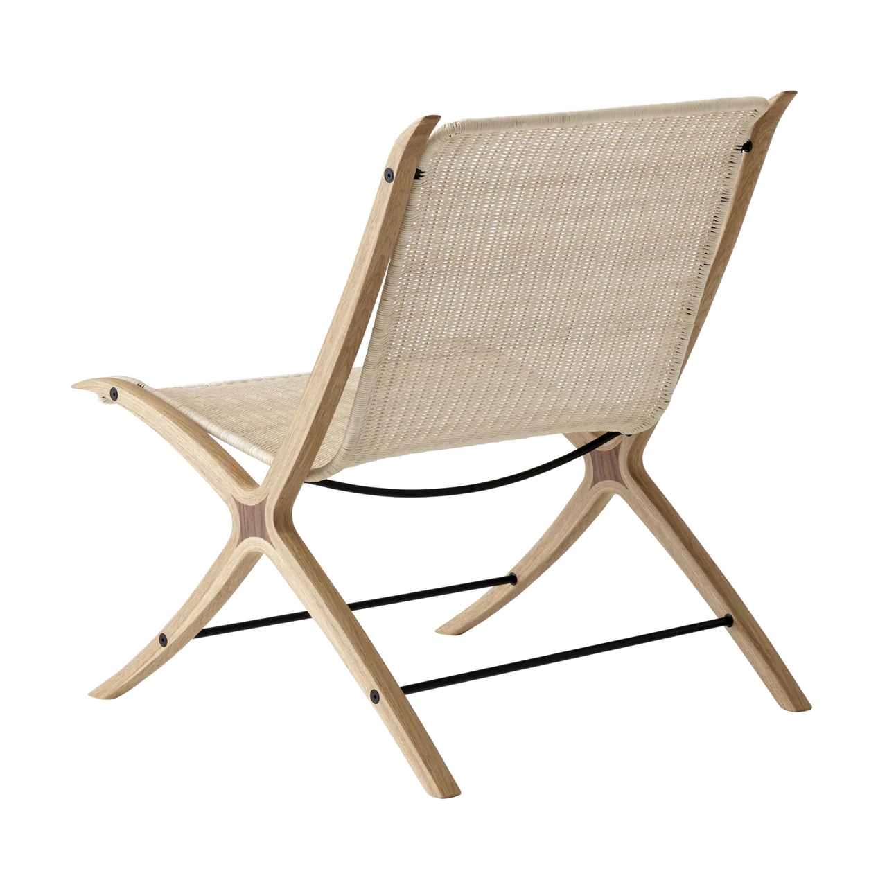 X Lounge Chair HM10, Natural Rattan Seat with Lacquered Oak w. Walnut Inserts
