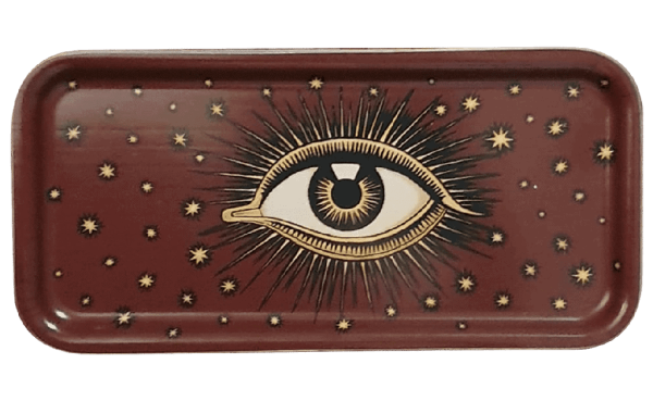 Eyes Decorative Wooden Tray, Brown, 27.5 x 13.5 cm