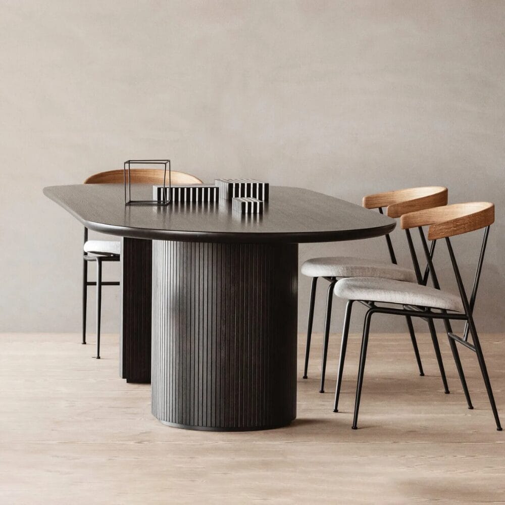 Moon Dining Table Brown/Black Stained Veneer Oak Lacquered