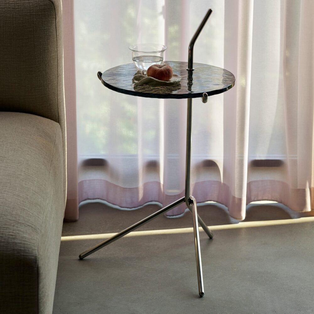 Halten SH9 Side table, Smoked Cast Glass, Polished Stainless Steel