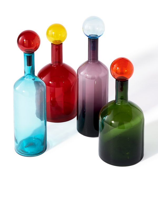 Bubbles & Bottles L, Multi-Colour (Set 4), 2 x Ø18 x H33 cm, 2 x Ø13 x H44 cm, Stopper Size 4x Ø9 x H12 cm
