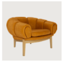 Croissant Lounge Chair, Fully Upholstered, Cat.F Chamois (1708 Cuoio, Standard), Base: Solid Oak (Oiled), 88x99x67 cm