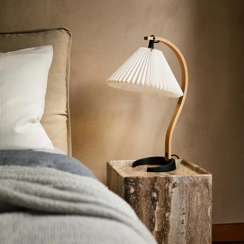 Timberline Table Lamp, Shade: White Canvas, Base Oak/Birch, Base