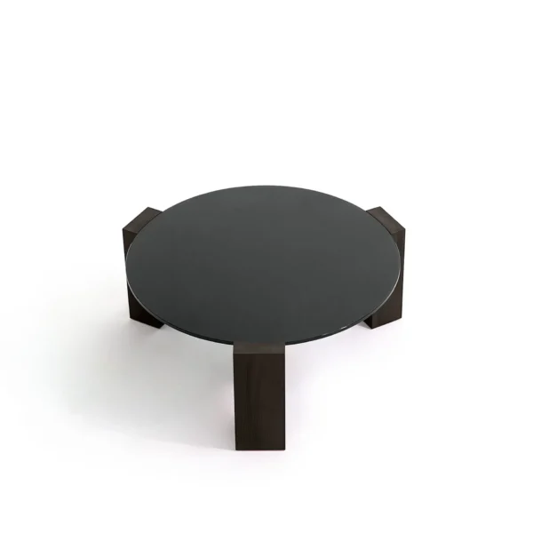 Gogan Coffee Table, Glass Top Cafe/Agata Grey RAL 7038, Ø80 cm