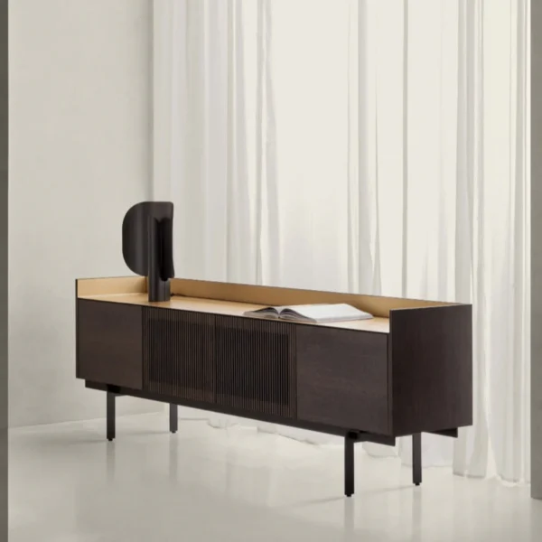 Stockholm Technic Sideboard, 3 Doors, Ebony Oak, Bronze Top, H29 cm